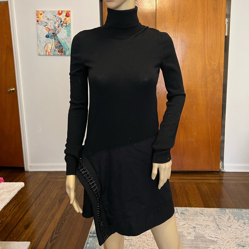 Dsguared2 black turtleneck dress with wool skirt below